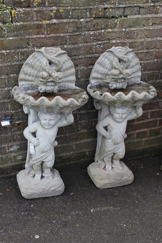 2 garden cherubic bird baths